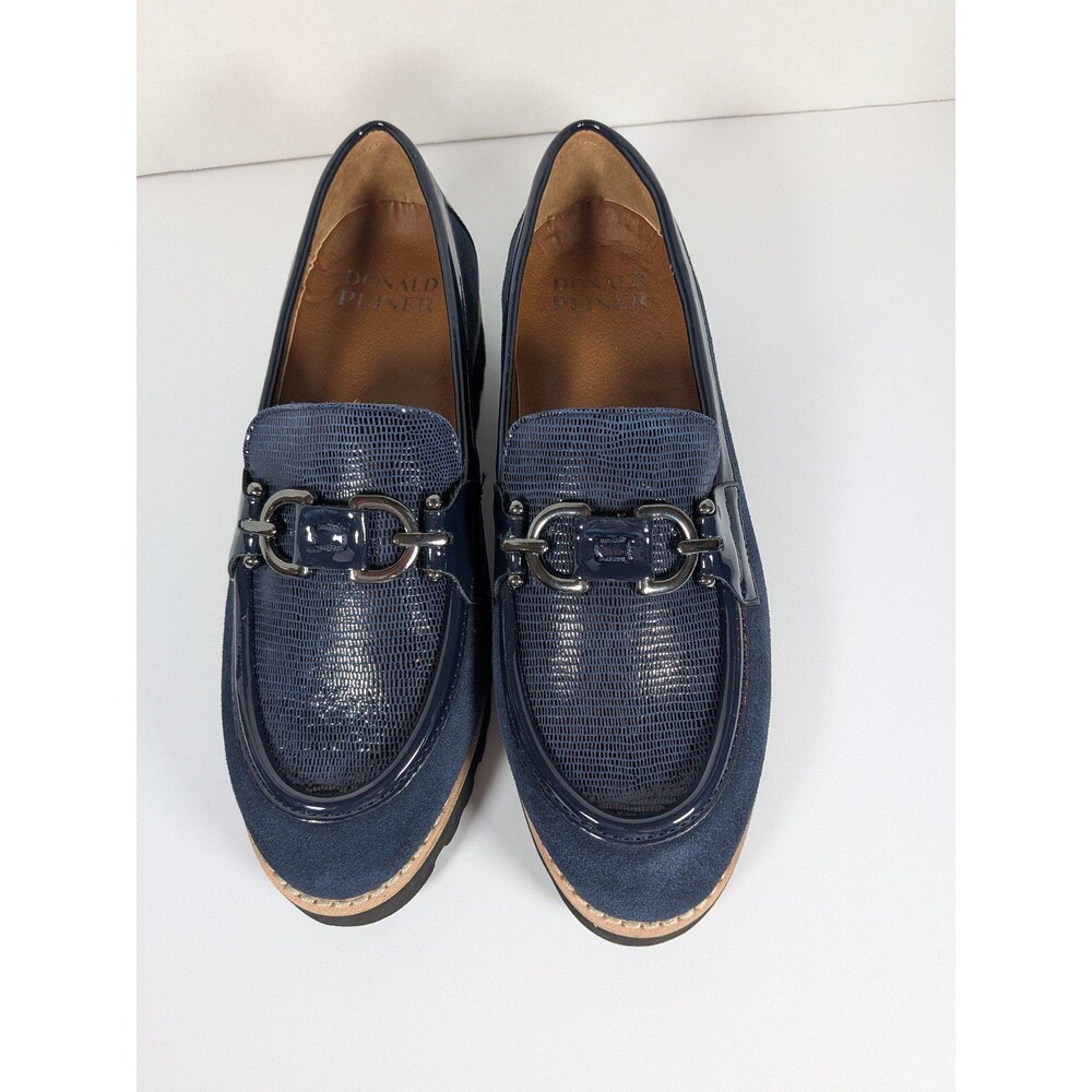 DONALD PLINER Women's Navy Suede Loafers with Buckle Detail